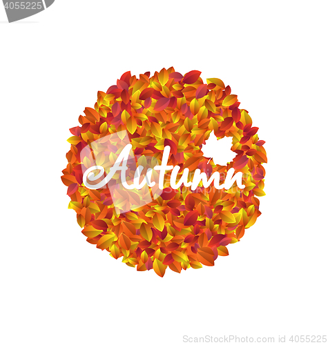 Image of Autumn Round Frame with Orange and Yellow Leaves