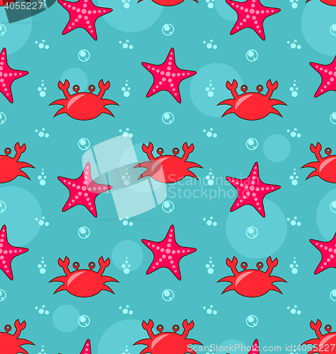 Image of Seamless Background with Starfish and Crabs
