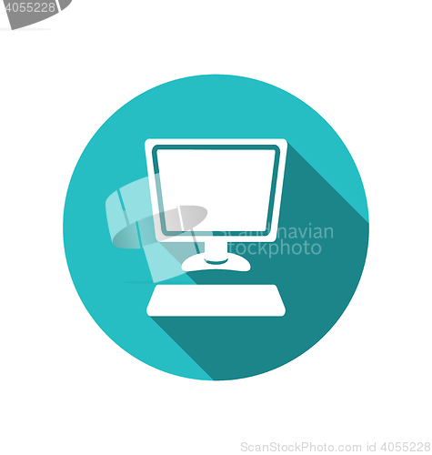 Image of Computer and keyboard, flat icon with long shadows