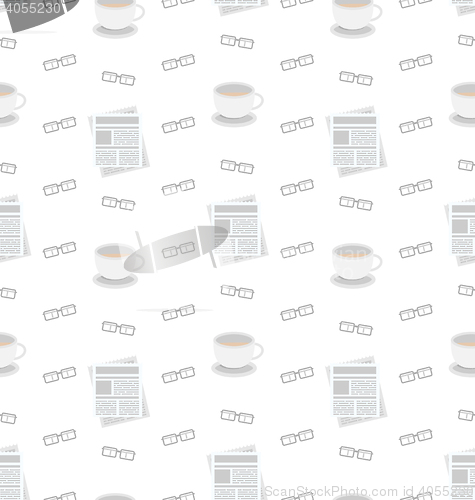 Image of Seamless Pattern with Newspapers, Coffee and Eyeglasses, Flat Business Icons, Repeating Wallpaper