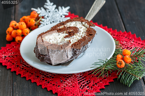 Image of Piece of cake Traditional Christmas log.