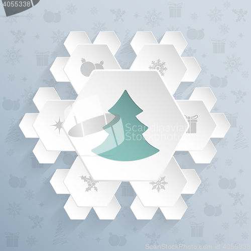 Image of Christmas greeting with snowflake shaped hexagons