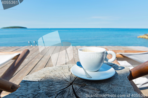 Image of Wooden floor with chaise-longues and coffee