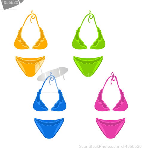 Image of Set colorful female swimsuit or underwear isolated on white back