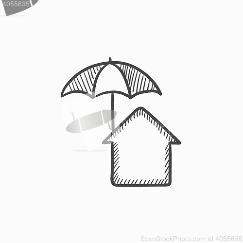 Image of House under umbrella sketch icon.