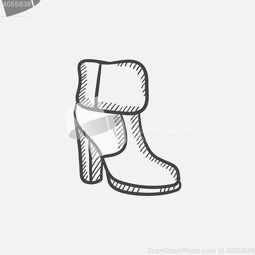 Image of High-heeled ankle boot with fur sketch icon.