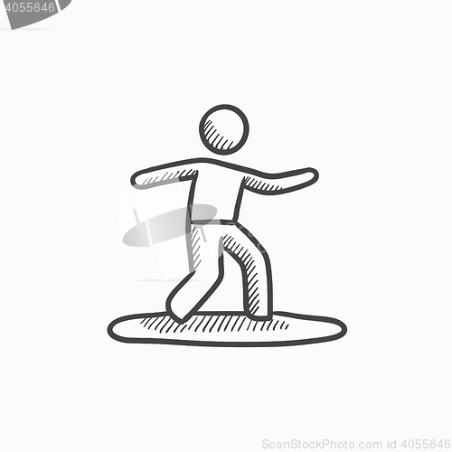 Image of Male surfer riding on surfboard sketch icon.