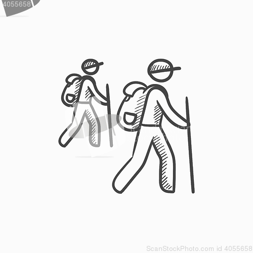 Image of Tourist backpackers sketch icon.