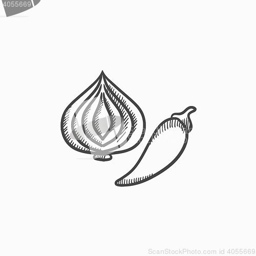 Image of Garlic and chilli sketch icon.