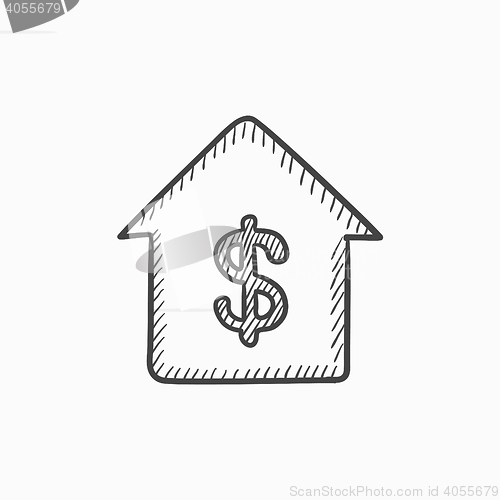 Image of House with dollar symbol sketch icon.