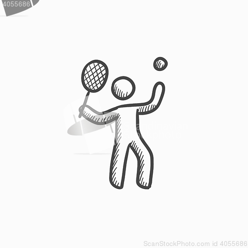 Image of Man playing big tennis sketch icon.