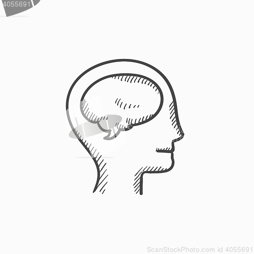Image of Human head with brain sketch icon.
