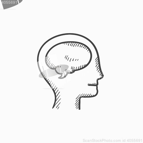 Image of Human head with brain sketch icon.