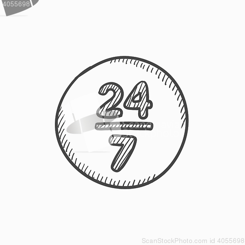 Image of Open 24 hours and 7 days in wheek sketch icon.