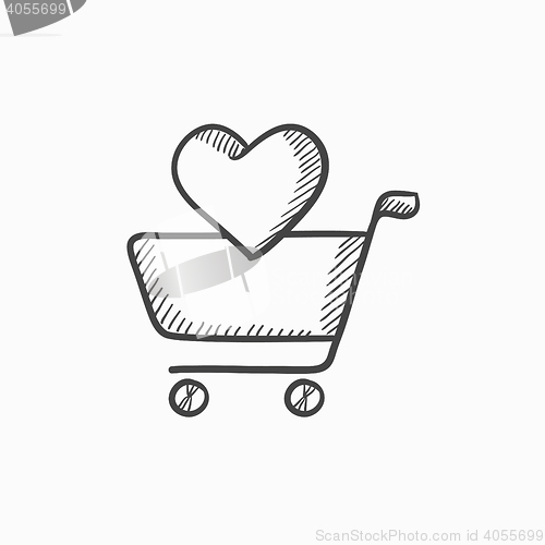 Image of Shopping cart with heart sketch icon.