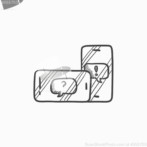 Image of Smartphones with speech squares sketch icon.