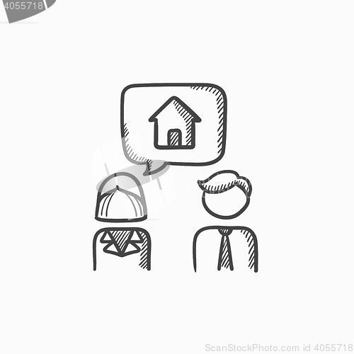 Image of Couple dreaming about house sketch icon.