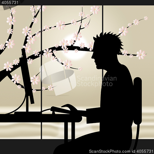 Image of Working Online Means Web Site And Adult