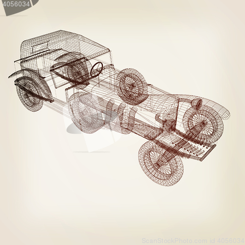 Image of 3d model retro car. 3D illustration. Vintage style.