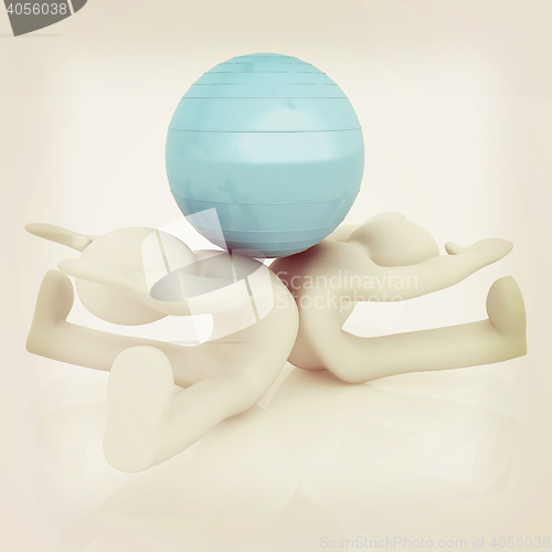 Image of 3d man exercising position on fitness ball. My biggest pilates s