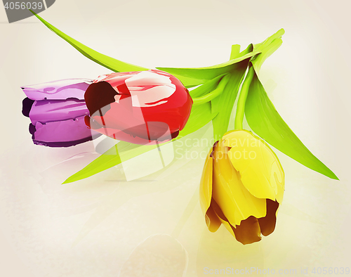Image of Tulip flower. 3D illustration. Vintage style.