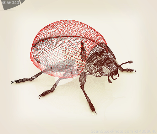 Image of beetle. 3D illustration. Vintage style.
