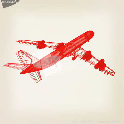 Image of Airplane. 3D illustration. Vintage style.