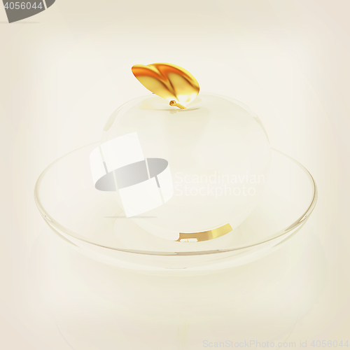 Image of Glass apple on a plate. 3D illustration. Vintage style.