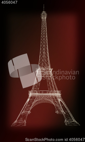 Image of 3d Eiffel Tower render. 3D illustration. Vintage style.