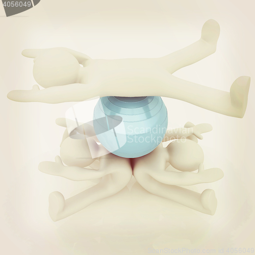 Image of 3d man exercising position on fitness ball. My biggest pilates s