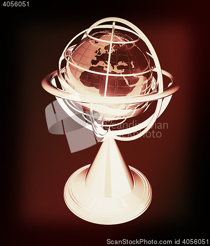 Image of Terrestrial globe model . 3D illustration. Vintage style.