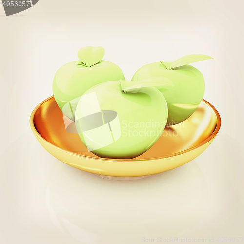 Image of apple in a plate on white. 3D illustration. Vintage style.