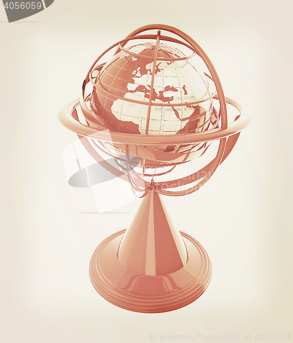 Image of Terrestrial globe model . 3D illustration. Vintage style.