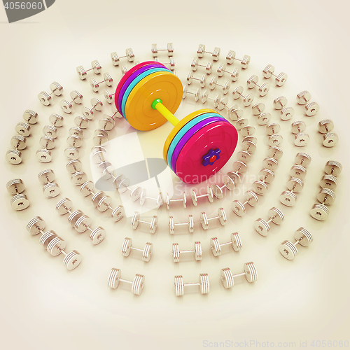 Image of Fitness dumbbells. 3D illustration. Vintage style.