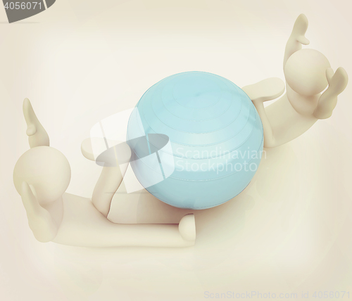 Image of 3d man exercising position on fitness ball. My biggest pilates s