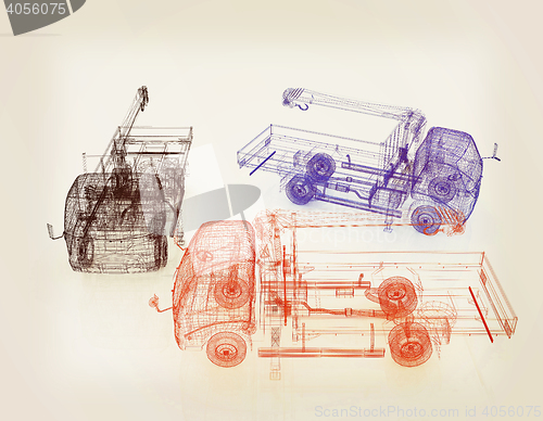 Image of 3d model truck. 3D illustration. Vintage style.