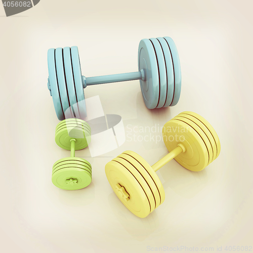 Image of Fitness dumbbells. 3D illustration. Vintage style.