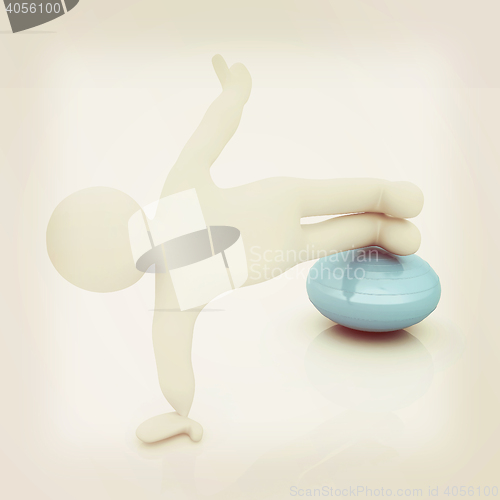 Image of 3d man exercising position on fitness ball. My biggest pilates s