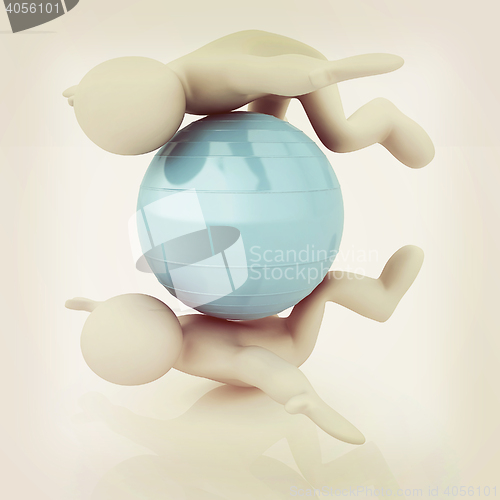 Image of 3d man exercising position on fitness ball. My biggest pilates s