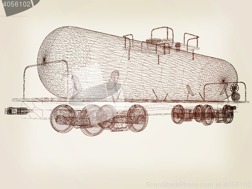 Image of 3D model cistern car. 3D illustration. Vintage style.