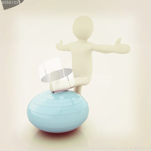 Image of 3d man exercising position on fitness ball. My biggest pilates s