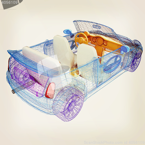 Image of 3d model cars . 3D illustration. Vintage style.