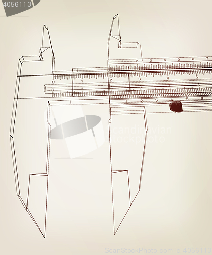 Image of Vernier caliper. 3D illustration. Vintage style.