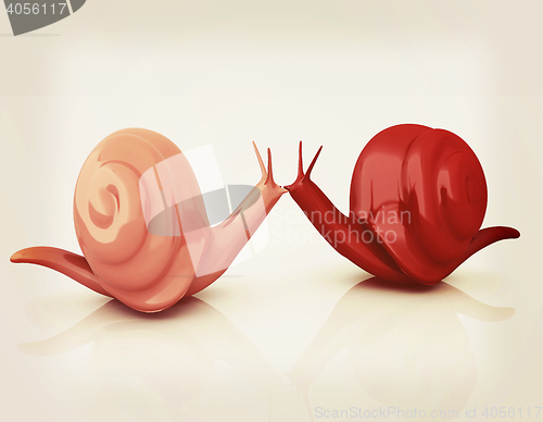 Image of 3d fantasy animals, snails on white background . 3D illustration