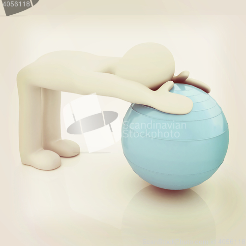 Image of 3d man exercising position on fitness ball. My biggest pilates s