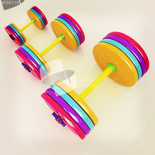 Image of Fitness dumbbells. 3D illustration. Vintage style.
