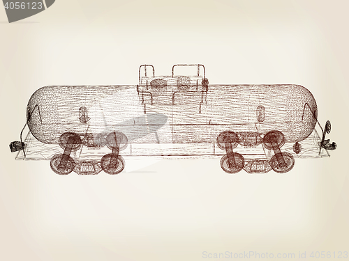 Image of 3D model cistern car. 3D illustration. Vintage style.