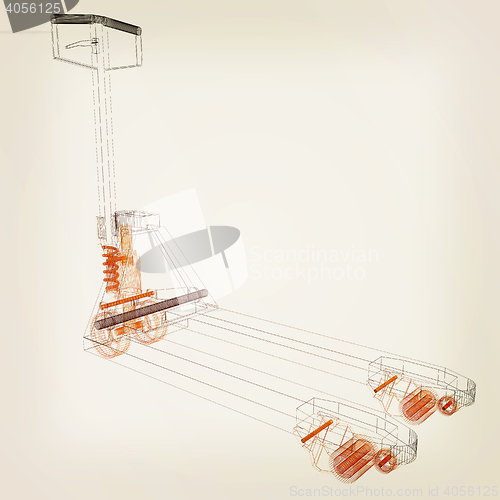 Image of 3d model pallet jack. 3D illustration. Vintage style.