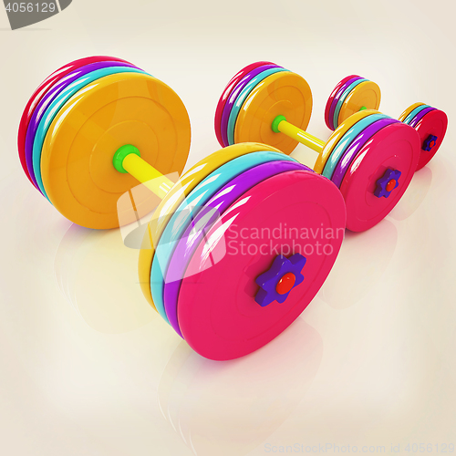Image of Fitness dumbbells. 3D illustration. Vintage style.