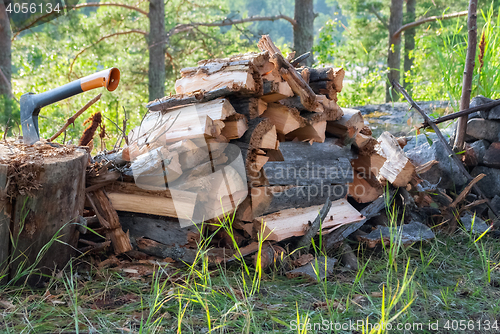 Image of Firewood and an axe.